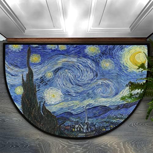 Pardick Starry Night Half Round Door Mat, Oli Painting Galaxy Welcome Entrance Way Rug Semi Circle Front Doormats Washable Shoe Scraper Floor Mat Outdoor Rugs for Garage, Patio, High Traffic Area
