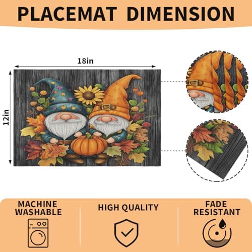 Placemats Set of 4 Washable Linen Place Mats Cloth Table Mats 12x18 Inch