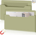 Feifeiya 2 Pcs Magnetic File Folder Wall Hanging Holder Large Pocket Paper Magazine Mail Organizer for Refrigerator Classroom Locker Whiteboard(Horizontal,Sage Green,13.8 x 8.3 Inches)