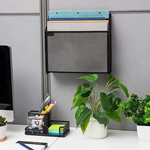 Mind Reader Vertical File Storage, Desktop Organizer, Wall Mount, Office, Metal Mesh, 12.5" L x 3.75" W x 11.5" H, Black (Pack of 4)