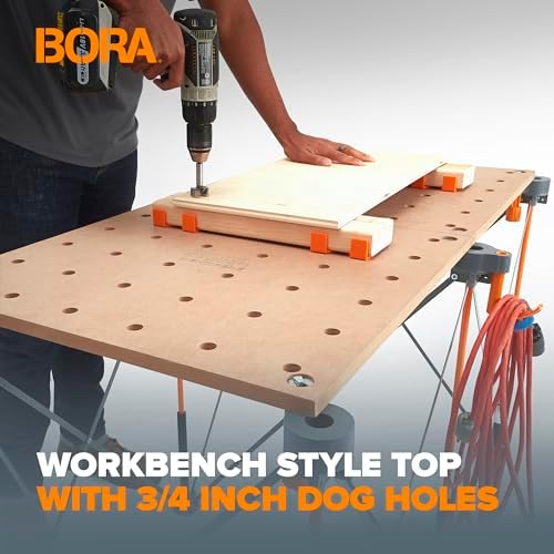Bora Centipede Workbench Table Top For Bora Centipede Work Stand Saw Horses - 24" x 48" - Includes Wood Top with 3/4" Dog Holes + 6 Quick-Twist Lock Handles for Portable, Temporary Work Bench, CK22T