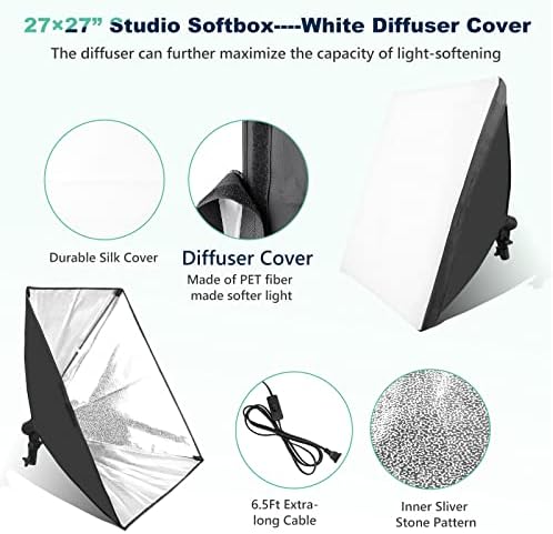 Torjim Softbox Photography Lighting Kit, 2Pcs 27" x 27" Professional Soft Box | 3000K-7500K 85W LED Bulbs with Remote, Photography Continuous Lighting Kit for Studio Lights, Portrait, Video Recording