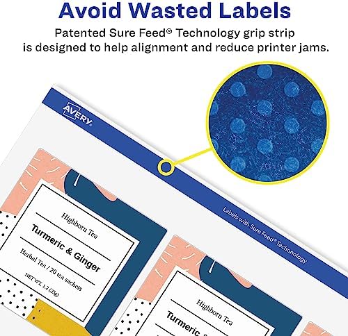 Avery® Printable Address Labels, 1" x 2-5/8", Matte White, Sure Feed® Technology, Inkjet Printer Compatible, 600 Blank Labels, Great for Mailing, Branding, School Supplies, and More (8250)