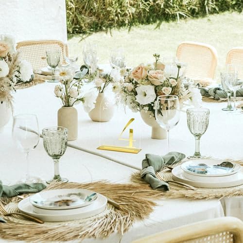 Clear Arch Wedding Table Numbers 1-10, Gold Numbers and Stands