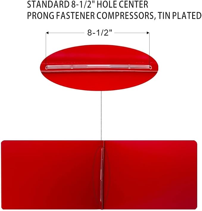 Fiberboard Binder Folder, Sheet Size 11" x 17", with 3" Capacity 220mm Long Metal Prong Paper Fastener, for Pressboard Report Cover, Red, 8 per Box