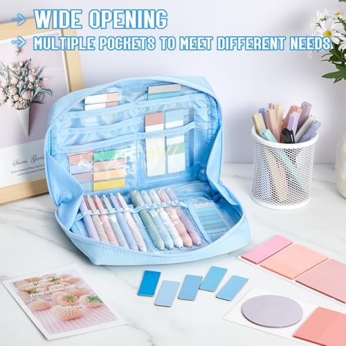 Jutom 41 Pcs Aesthetic Book Annotation Kit with Pencil Bag Bible Journaling Kit Notebook Sticky Note Tab Highlighter Black Ink Pen Page Marker School Office Supplies Bible Lover Gift(Blue)