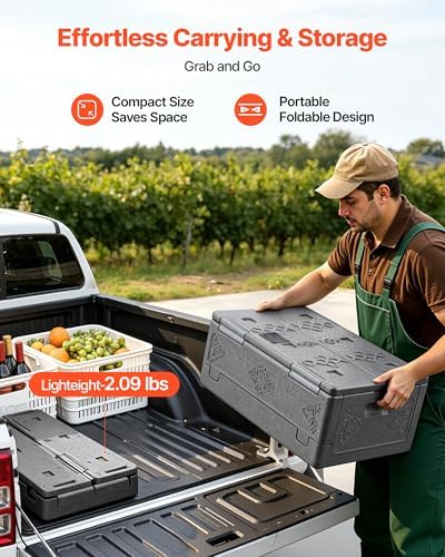 VEVOR Collapsible Insulated Food Warmer, 40 Qt Non-Electrical Thermal Carrier, Lightweight and High-Rigidity EPP Hot Box, for Delivery, Transport, Catering BBQ Event, Keeps Warm/Cold 4 Hours (Gray)