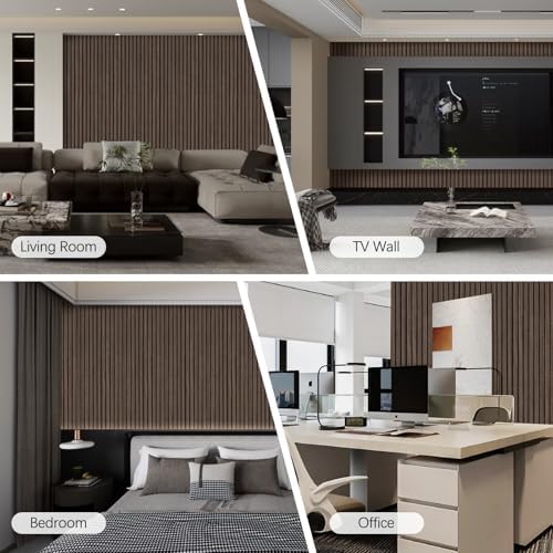 Wood Panels for Wall 2 PCS - Extra-Long Wood Slat Wall Panel - DIY Acoustic & Soundproof Wood Wall Panels - 3d Wall Panels Peel and Stick Noise Reducing Feature Wall - (Black 11.8" W x 94.5" L)
