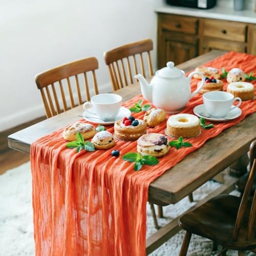 Orange Cheesecloth Table Runner Fall Boho Wedding Birthday Home Decor