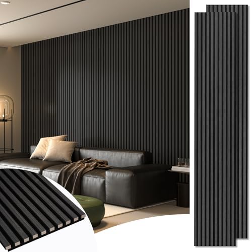 Art3d 108 x 12 Inch 3D Fluted Soundproof Wood Slat Wall Panel, 2-Pack, Blackwood