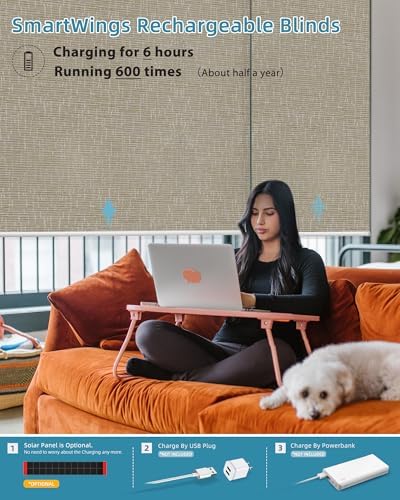 SmartWings Motorized Smart Roller Shades, 100% Blackout Safari Biscuit