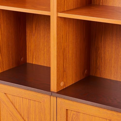 KEIKI Farmhouse Bookcase with Storage Cabinets, Modular Bookshelf, Dark Oak