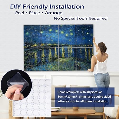 PINWELIFE® Masterpiece Acoustic Art Panels, 8-Pack 12"×16" Sound Absorbing Panels, Decorative Acoustic Wall Art, Noise and Echo Cancelling for Home Studio/Office, Nano Tape Included