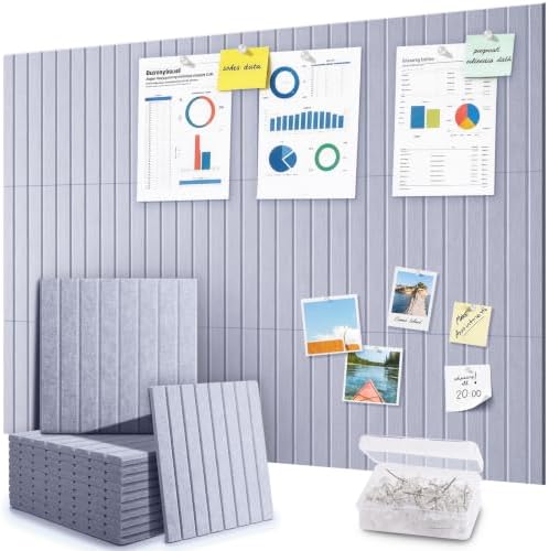 48" x 36" Large Cork Bulletin Board Tiles, Peel and Stick Felt Wall Panels for Vision, Message Center, Picture and Prayer Board for Office, Dorm, Room and Desk Decor(Blue Gray)
