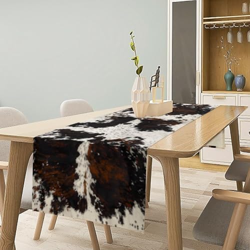 Cow Print Table Runner, Black White Cowhide Print Western Style Table Runner Country Farmhouse Cottage Cow Patten Table Decoration for Home Kitchen Dining, 13x36 Inch