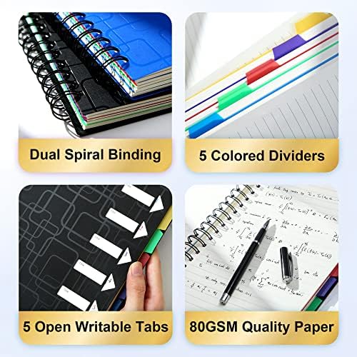 CAGIE 5 Subject Spiral Notebooks with Dividers, 5x7, 2 Pack