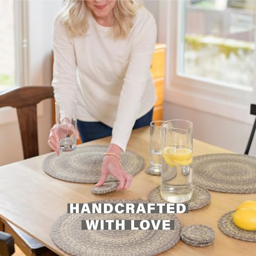 Homespice Grey Cloud Jute Braided Coasters, Round 4" Set of 6