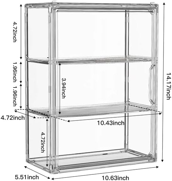 JOYZAN Acrylic Display Case for Collectibles, 2 Packs 3 Tiers Clear Display Case for Figures, Wall-Mounted Storage Box with Magnetic Door, Adjustable Figurine Display Shelf Dust-Proof Showcase
