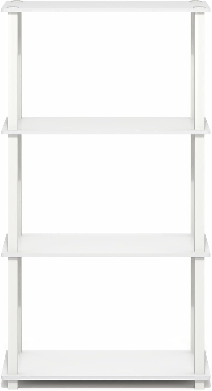 Furinno Turn-S-Tube Storage Shelves, 4-Tier Book Shelf, Corner Shelf, Toolless Open Frame Standing Shelves, for Organization and Storage, Living Room, Garage, Home Office, White