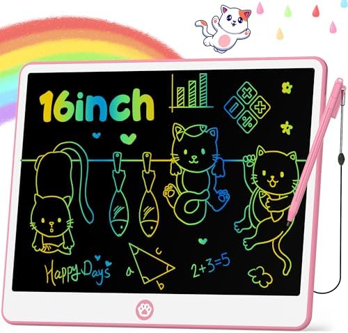 Hockvill LCD Writing Tablet for Kids 16 Inch, Toys for Girls Boys Drawing Pad for 3 4 5 6 7 Year Old Kids Toys, Christmas Birthday Gift for Kids, Toddler Doodle Board Travel Essentials - Pink