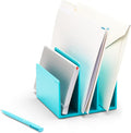 Poppin Fin File Sorter - 3-Compartment File Organizer, Sturdy and Durable Document Organizer, Sleek Design with Lacquer-like Finish, File Folder Organizer for Desk (Aqua)