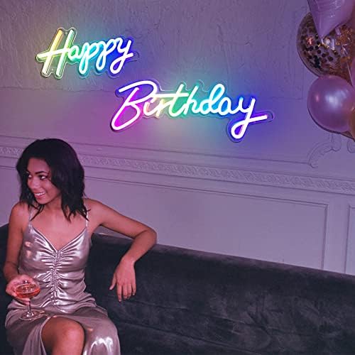 Extra Large Neon Happy Birthday Sign - Multi Color Happy Birthday Sign, Happy Birthday Light Up Sign for Backdrop with Switch/APP/Remote Control - Happy Birthday LED Sign for Backdrop, Party, Decoration