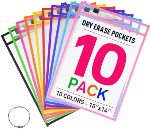 MR.MATE 10Pcs Dry Erase Pockets Sleeve 10x14,Clear Plastic Sheet Protectors