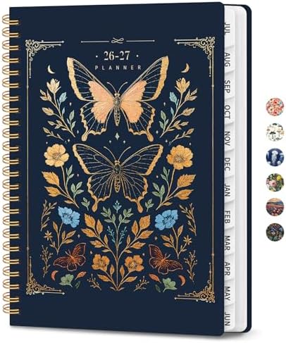 Planner 2026-2027, A5 (6.3" x 8.5") Hardcover Weekly & Monthly Planner July 2026 - June 2027 with Monthly Tabs, Academic Planner for School, Work and Office, Golden Butterfly