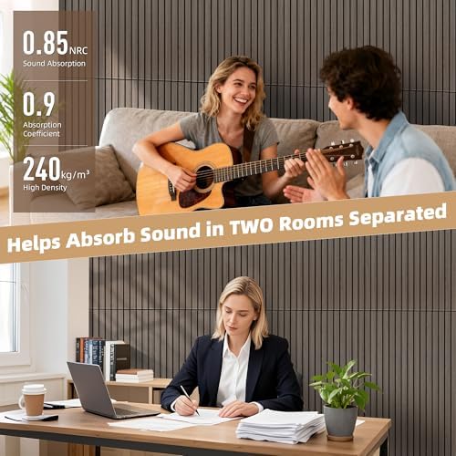 TO-TH Acoustic Wall Panels Decorative Sound Absorbing Panel 4 Pack, Walnut