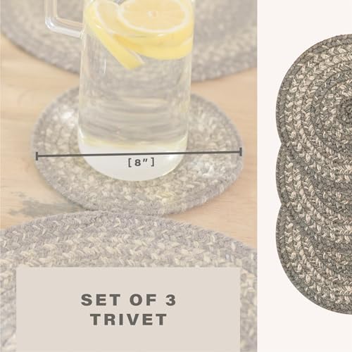 Homespice Grey Cloud Braided Trivets Ideal as Hot Pads, Round 8" Set of 3