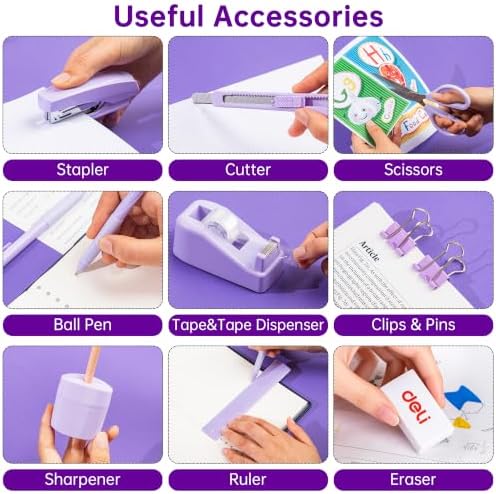 deli Office Supplies Set, Desk Accessory Organizer Kit, Purple