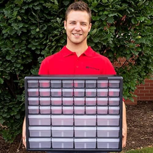Akro-Mils 44-Drawer Plastic Drawer Storage Cabinet for Garage Organization, Bead Organizer, Building Bricks Storage, Teacher Toolbox, Makeup Organizer, 20" W x 6" D x 16" H, 10144 Black (Pack of 2)