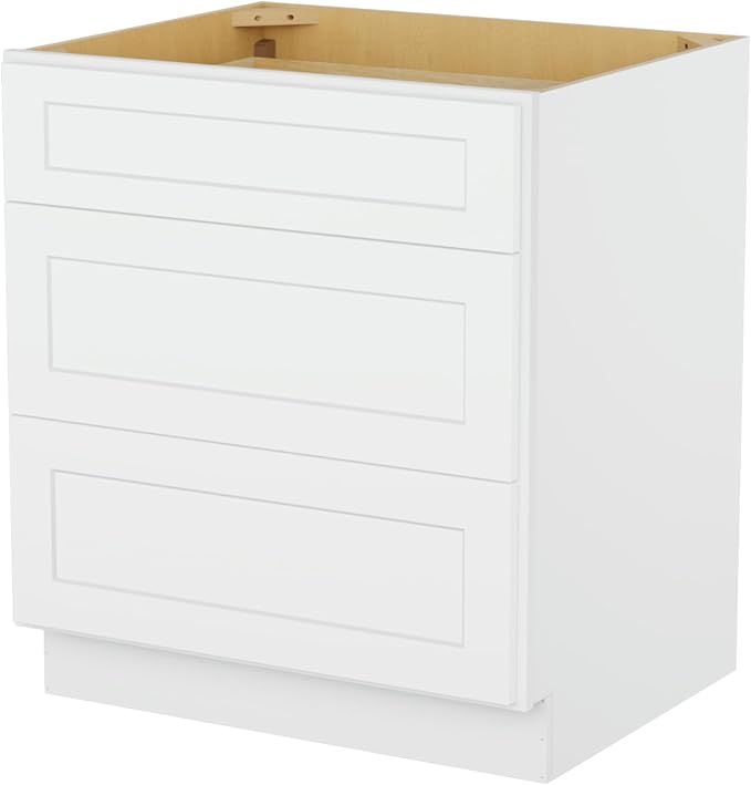 Furinno Shaker Drawer Base Kitchen Cabinet with 3-Drawers, Ready to Assemble, 24 D x 30 W x 34.5 H, White