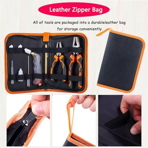 Glass Cutting Tool Kit with 8" Running Pliers with Curved Jaws, 6" Breaker Pliers, Glass Cutter 2-20mm, Replacement Blades, Screwdriver, Storage Bag for Stained Glass, Tiles, Mosaic