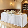 Wish Care 6ft White Satin Table Skirt for Rectangle Tables Wrinkle Free Teacher Desk Skirt Glitter Ruffle Table Skirting Cloth for Office Wedding Birthday Baby Shower Party Banquet Table Decorations