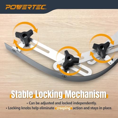 POWERTEC Flexible Curve Template Ruler 37", Wood Curve, Woodworking Profiling Strip, Template Tool Metal Steel, Durable Bendable Segmented Professional Contour with Knobs & Locking Mechanism - 71056