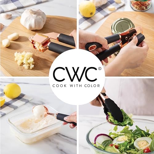 COOK WITH COLOR Kitchen Gadget Set Copper Plated Stainless Steel Utensils with Soft Touch Handles, Copper Black, 10 Pieces