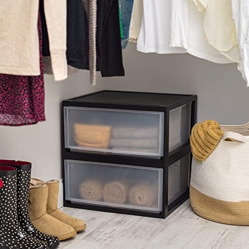 IRIS USA 2-Pack, 47 Qt. Extra Large Stacking Drawer Organizer, Black