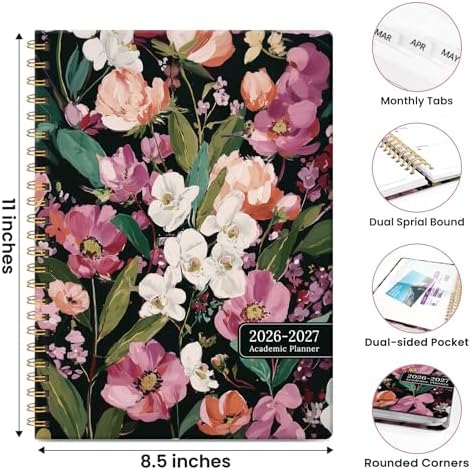 Large Planner 2026-2027, A4 (8.5" x 11") Hardcover Weekly & Monthly Planner July 2026 - June 2027 with Monthly Tabs, Academic Planner for School, Work and Office, Blush Garden