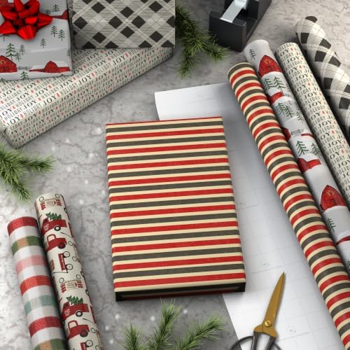 Hallmark Rustic Christmas Wrapping Paper, 6 Rolls (Plaid, Red Truck, Barn)