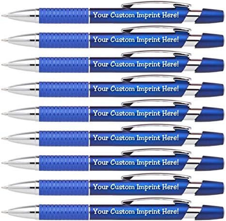 ExpressDesigns™ Personalized Ballpoint Pens - Click action - Custom - Black writing ink - The Sleeker - Full color Printed Name Pens w//Your Logo/Text/Message Includes Personalization - 12 Qty (Blue)