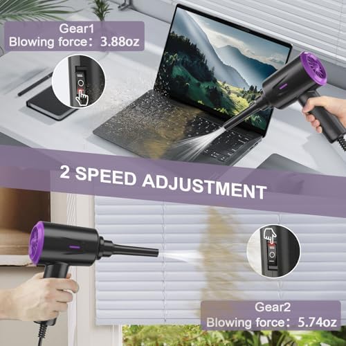 Meudeen Air Duster - Compressed Air - 5.74 oz High Power Cleaning for Computer - PC - 2 Gear Air Blower (Black Purple)