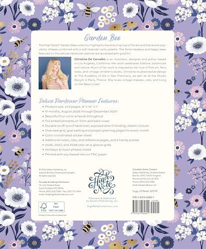 High Note 2027 Planner, 17-Month Weekly & Monthly Hardcover Planner: August 2026 to December 2027, 9" x 10", Garden Bee with Notes, Lists & Reference Pages + Sticker Sheet