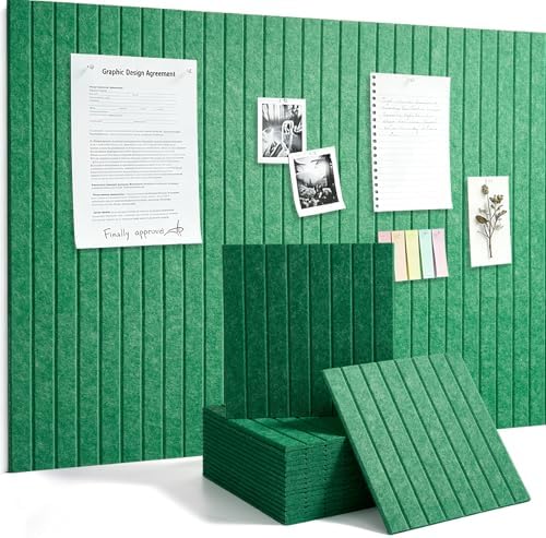 Slat Felt Wall Tiles (12 Pack) - 11.8"x11.8" Self-Adhesive Bulletin Board for Wall, Acoustic Panels for Sound Dampening, Modern Black Pin Board, Home Office Decor (30x30cm)
