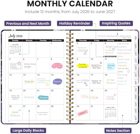 ZOTIA Planner 2026-2027 Jul 2026-Jun 2027 Academic Monthly & Weekly Planner