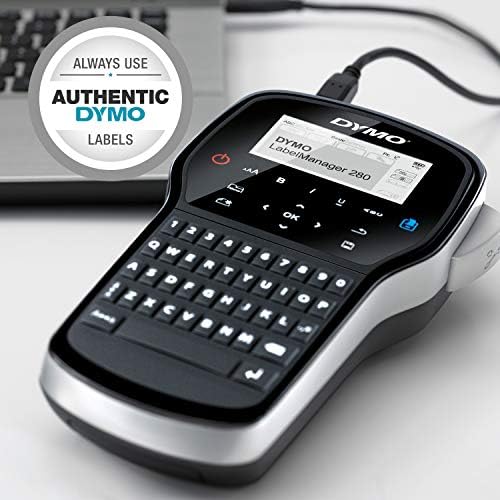 DYMO Label Maker LabelManager 280 Rechargeable Portable Label Maker Easy-to-Use One-Touch Smart Keys QWERTY Keyboard PC and Mac Connectivity For Home & Office Organization