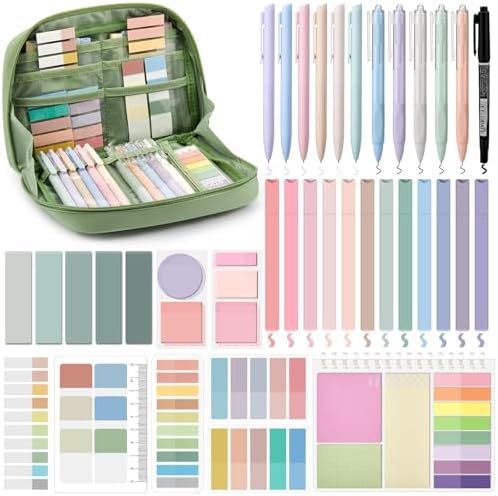Jutom 41 Pcs Aesthetic Book Annotation Kit with Pencil Bag Bible Journaling Kit Notebook Sticky Note Tab Highlighter Black Ink Pen Page Marker School Office Supplies Christmas Bible Lover Gift(Green)