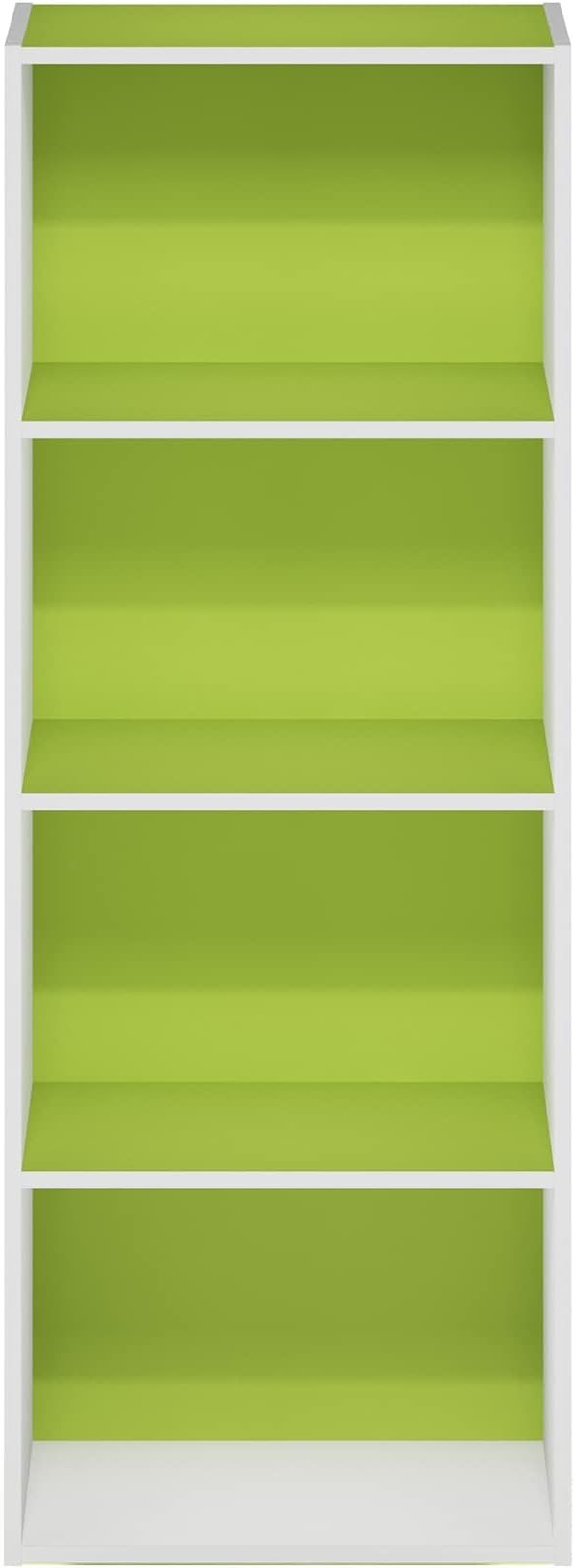 Furinno LUDER 4-Tier Book Shelf, Open Shelves Bookshelf, Green/White | 9 x 15.6 x 41.7, Closed Back, Modern Bookcase, for Living Room, Bedroom, Home Office