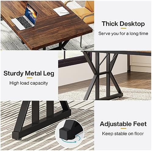 Tribesigns 70.8-Inch Executive Desk, Large Computer Office Desk Workstation, Modern Simple Style Laptop Desk Study Writing Table Business Furniture for Home Office (Brown/Black, 70.8 Inch)
