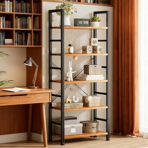 5 Tier Bookshelf, Free Standing Bookcase with Open Storage Shelves